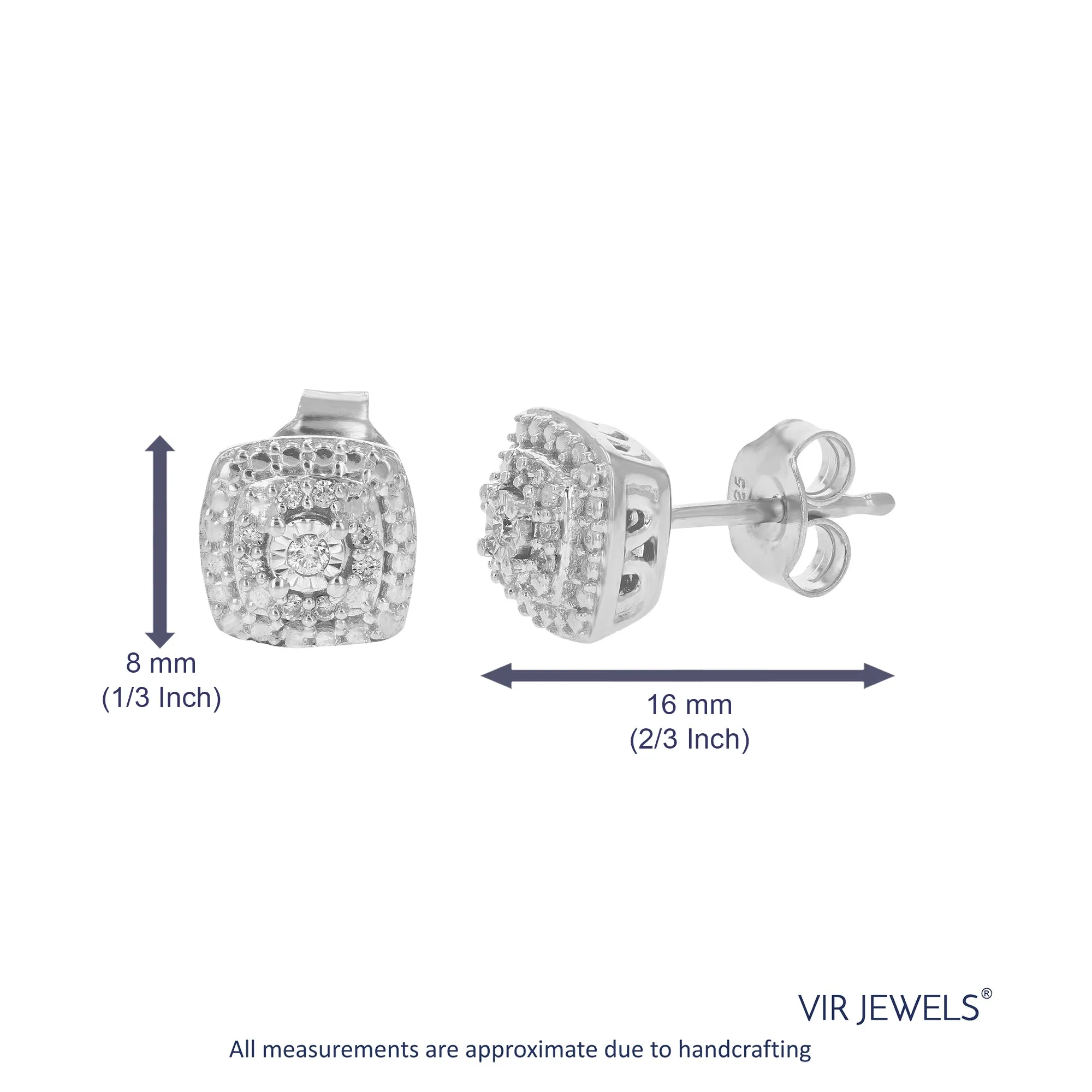 1/10 cttw 18 Stones SI2-I1 Clarity Round Cut Lab Grown Diamond Stud Earrings in .925 Sterling Silver Prong Set