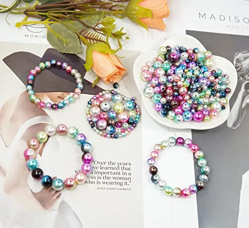 1280 Pcs Gradient Mermaid Pearl Beads for Jewelry Making, 5mm 6mm 8mm 10mm 12mm Round Spacer Rainbow Beads Faux ABS Bracelet Beads for DIY Earring Necklaces Bracelet Making (Gradient-01)