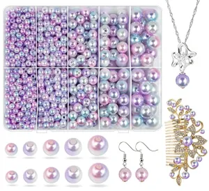 1280 Pcs Gradient Mermaid Pearl Beads for Jewelry Making, 5mm 6mm 8mm 10mm 12mm Round Spacer Rainbow Beads Faux ABS Bracelet Beads for DIY Earring Necklaces Bracelet Making (Gradient-01)
