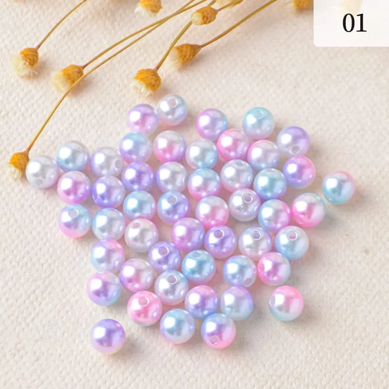 1280 Pcs Gradient Mermaid Pearl Beads for Jewelry Making, 5mm 6mm 8mm 10mm 12mm Round Spacer Rainbow Beads Faux ABS Bracelet Beads for DIY Earring Necklaces Bracelet Making (Gradient-01)