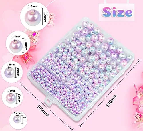 1280 Pcs Gradient Mermaid Pearl Beads for Jewelry Making, 5mm 6mm 8mm 10mm 12mm Round Spacer Rainbow Beads Faux ABS Bracelet Beads for DIY Earring Necklaces Bracelet Making (Gradient-01)