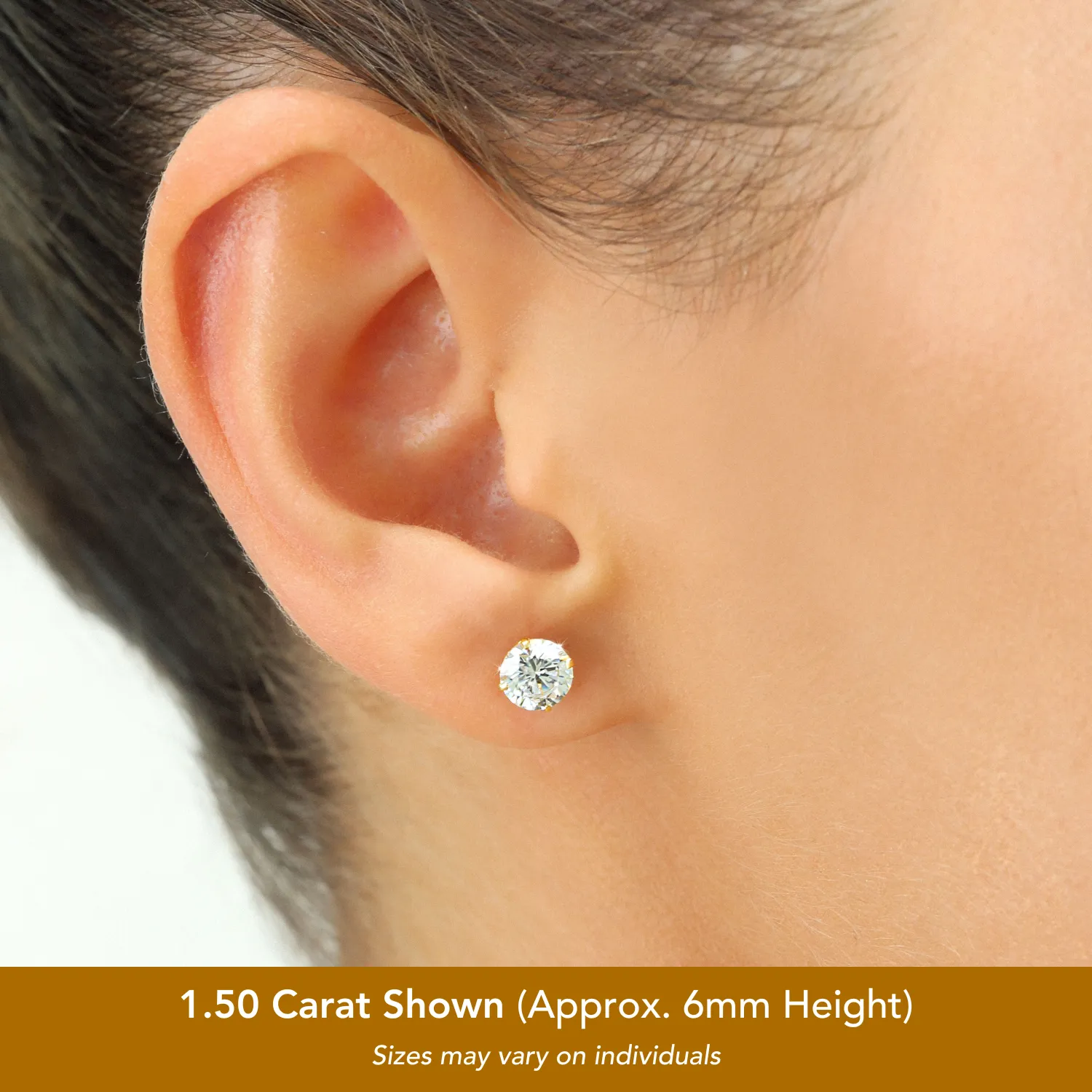 14K Gold Lab Diamond Stud Earrings, CVD Brilliant Solitaire Round Diamond Studs, 1.50 Carat Diamond Studs With Screw Backs