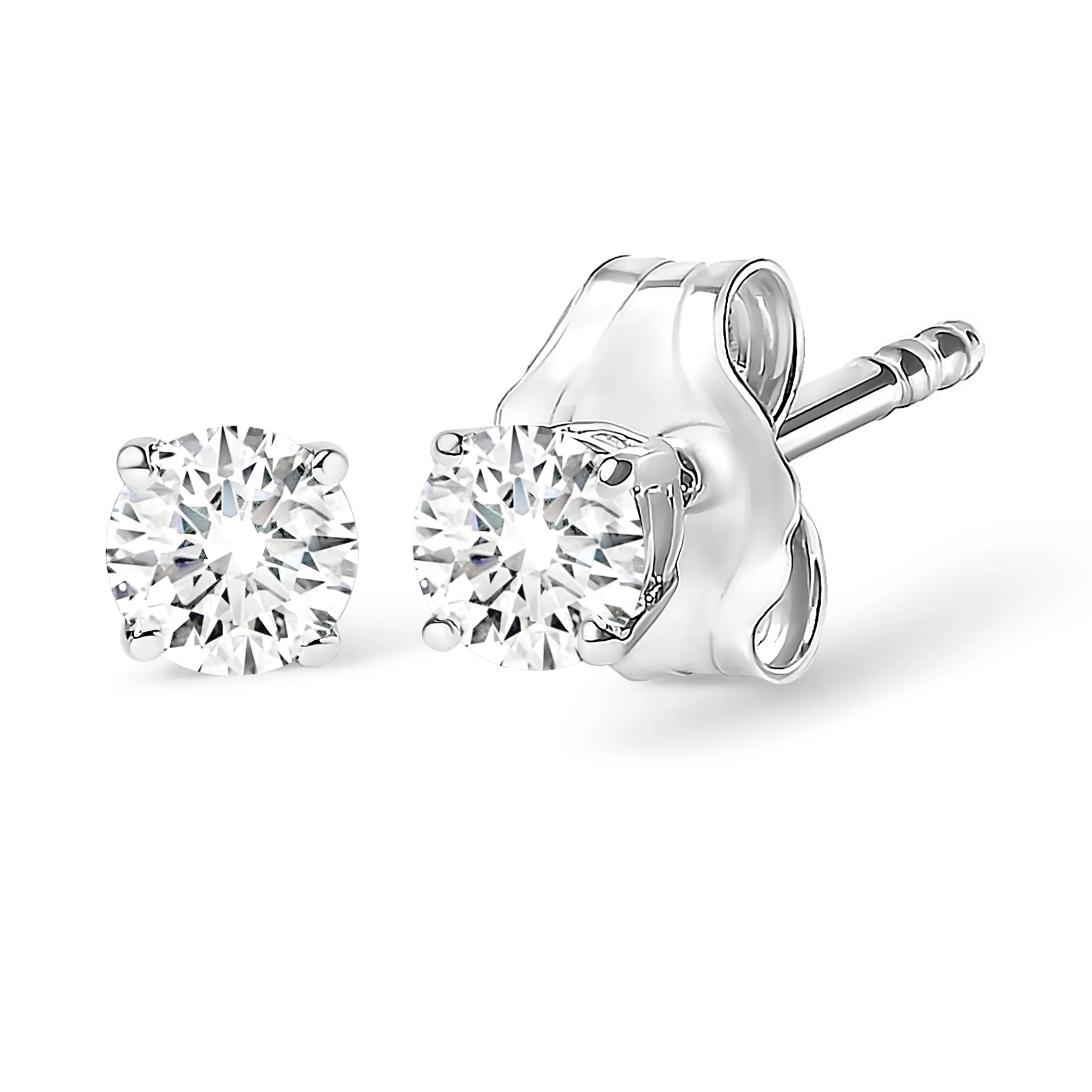 14K White Gold 1/2 Cttw Round Brilliant-Cut Near Colorless Near Colorless Diamond Classic 4-Prong Stud Earrings