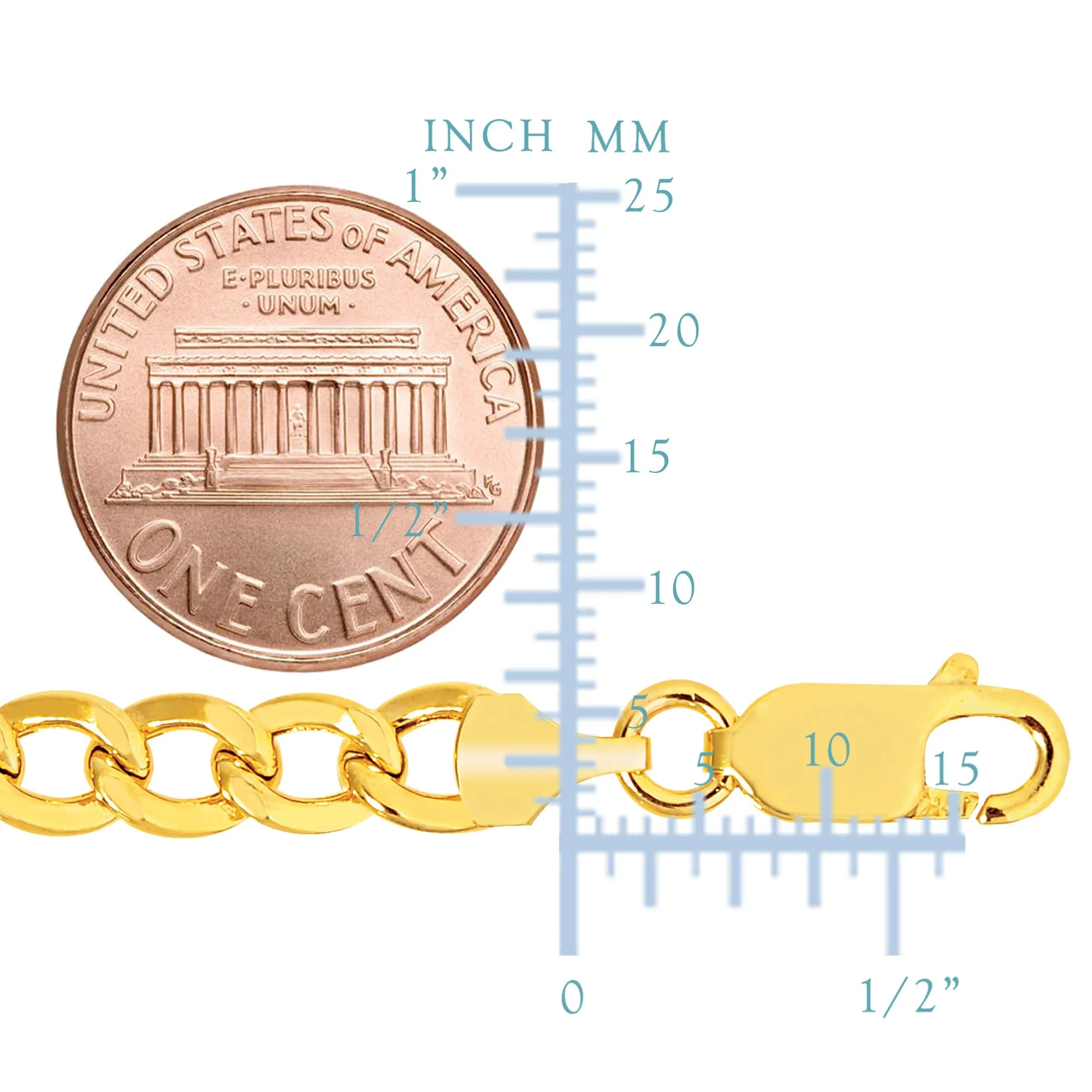 14k Yellow Gold Curb Hollow Chain Necklace, Width 5.5mm