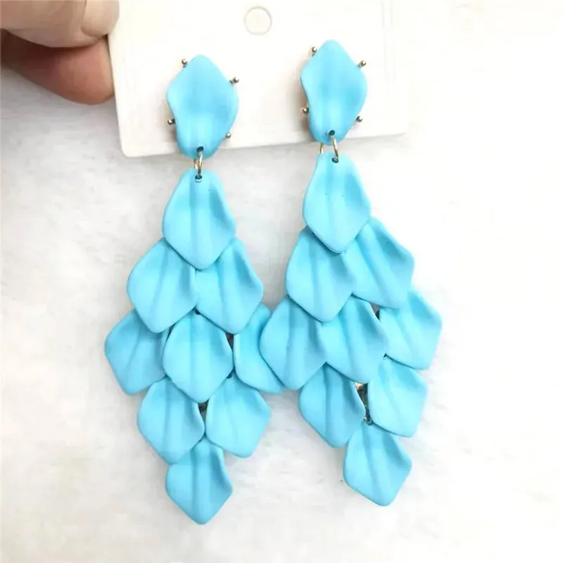 15 Colors Acrylic Petal Earrings For Women Handmade Design