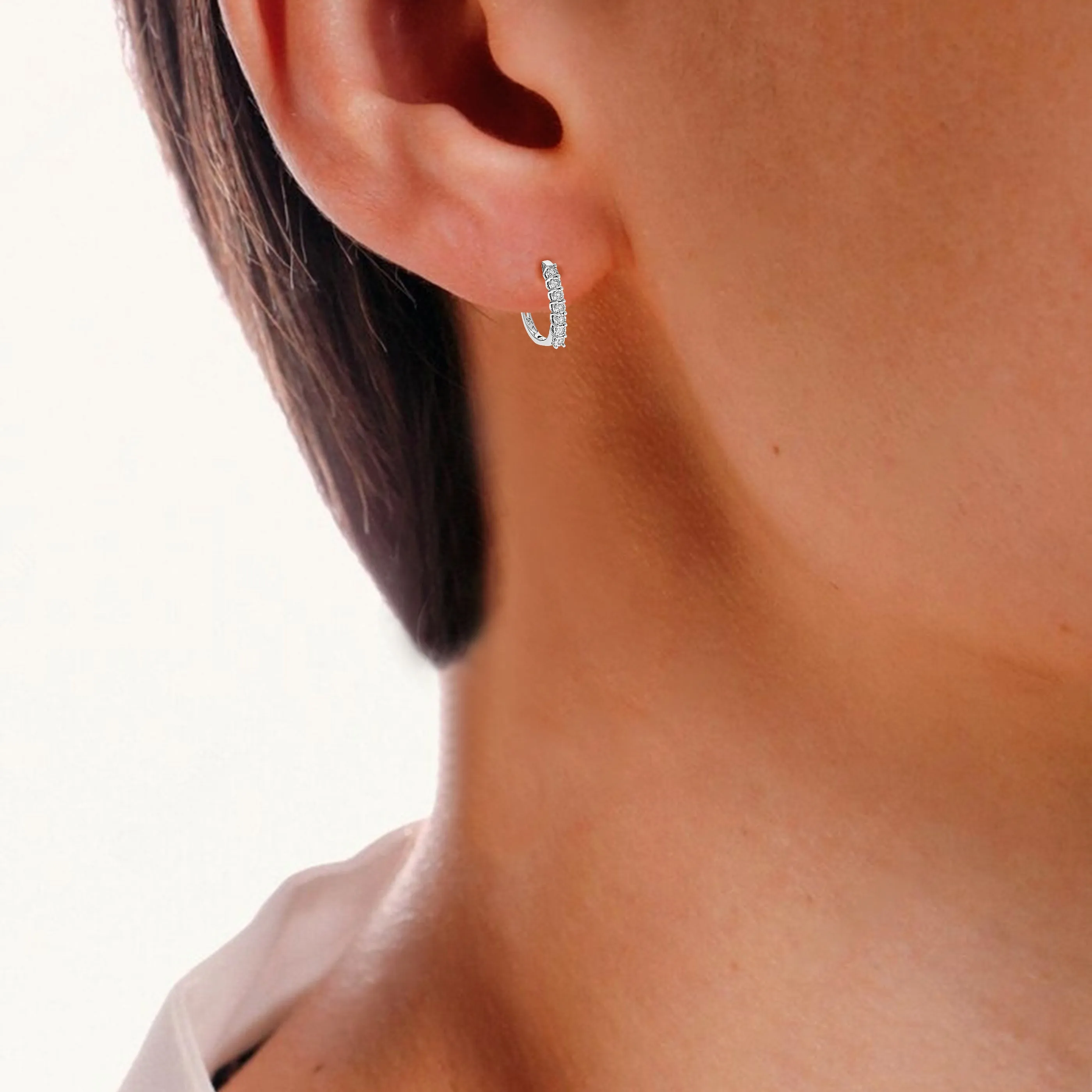 1/5 cttw Lab Grown Round Diamond Huggies Earring Sterling Silver