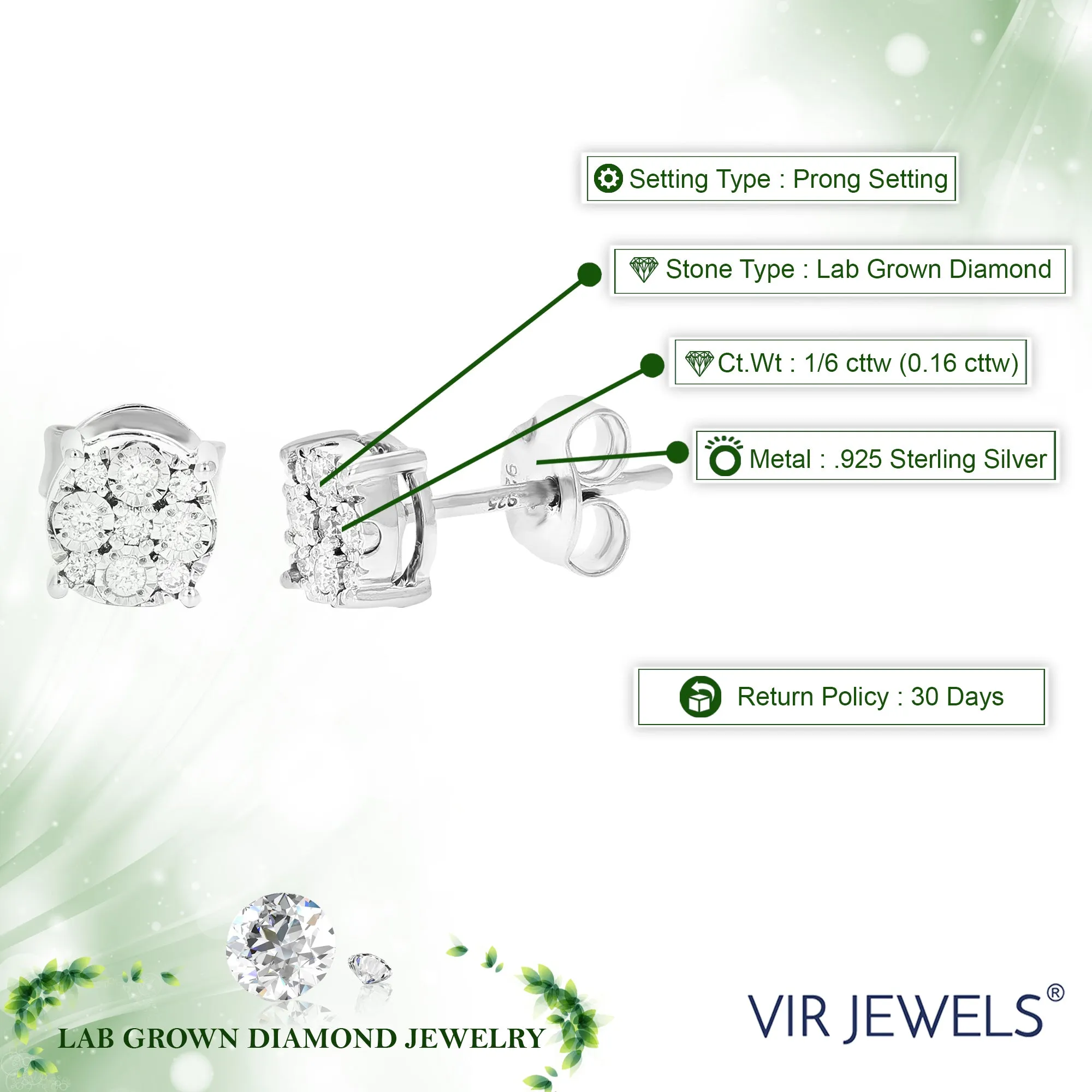 1/6 cttw Composite Diamond Stud Earrings in Silver