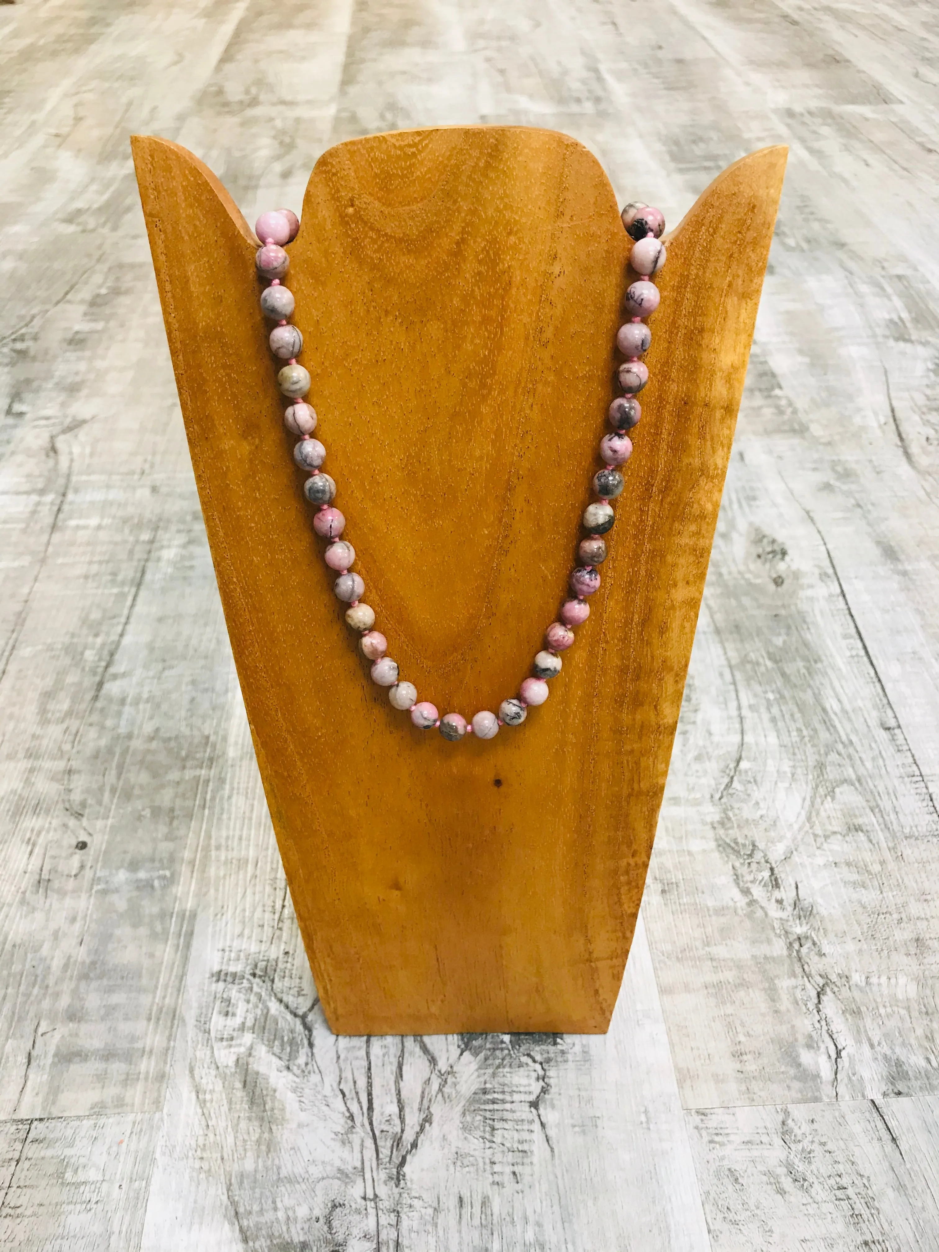 18" 8mm Rhodonite Beaded Necklace