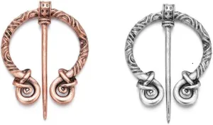 2 Pieces Vintage Brooches Pins Medieval Cloak Scarf Shawl Buckle Clasp Pin Penannular Brooch for Women Men Costume Accessory Pewter Color and Silver (2.0inch Diameter)