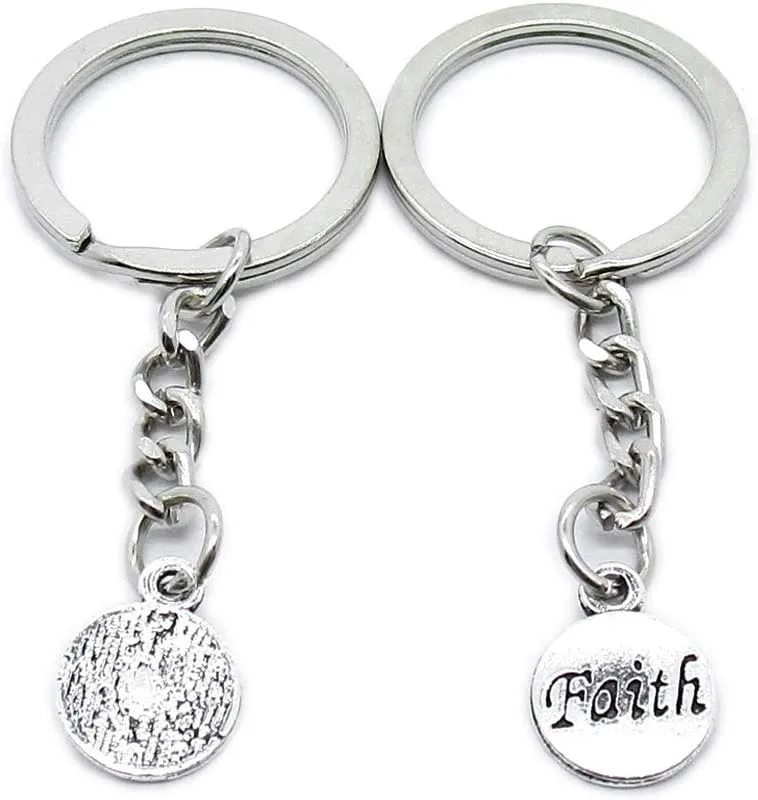 50 PCS Antique Silver Keyrings Keychains Key Ring Chains Tags Clasps AA462 Faith Tag Signs