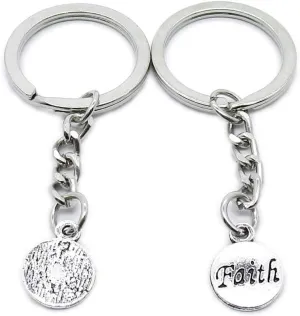 50 PCS Antique Silver Keyrings Keychains Key Ring Chains Tags Clasps AA462 Faith Tag Signs
