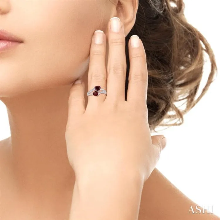 5&6  MM Heart Shape Garnet and 1/50 Ctw Single Cut Diamond Ring in Sterling Silver