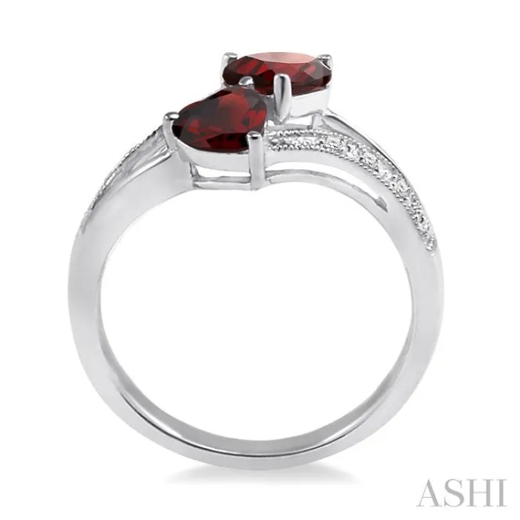 5&6  MM Heart Shape Garnet and 1/50 Ctw Single Cut Diamond Ring in Sterling Silver