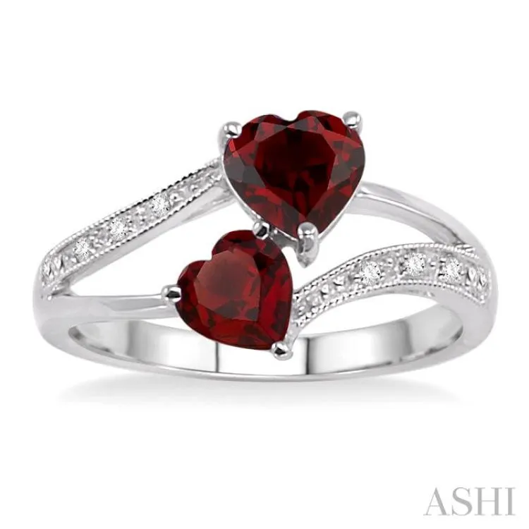 5&6  MM Heart Shape Garnet and 1/50 Ctw Single Cut Diamond Ring in Sterling Silver