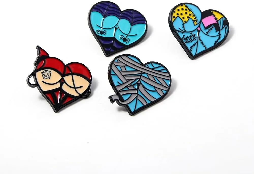 5Pcs Halloween Ghost Enamel Brooch - Pumpkin Reaper/Death's Scythe Devil Boo Lapel Pin - Cute Flower Smile Heart leaves Pattern Badges Gifts for Women Men