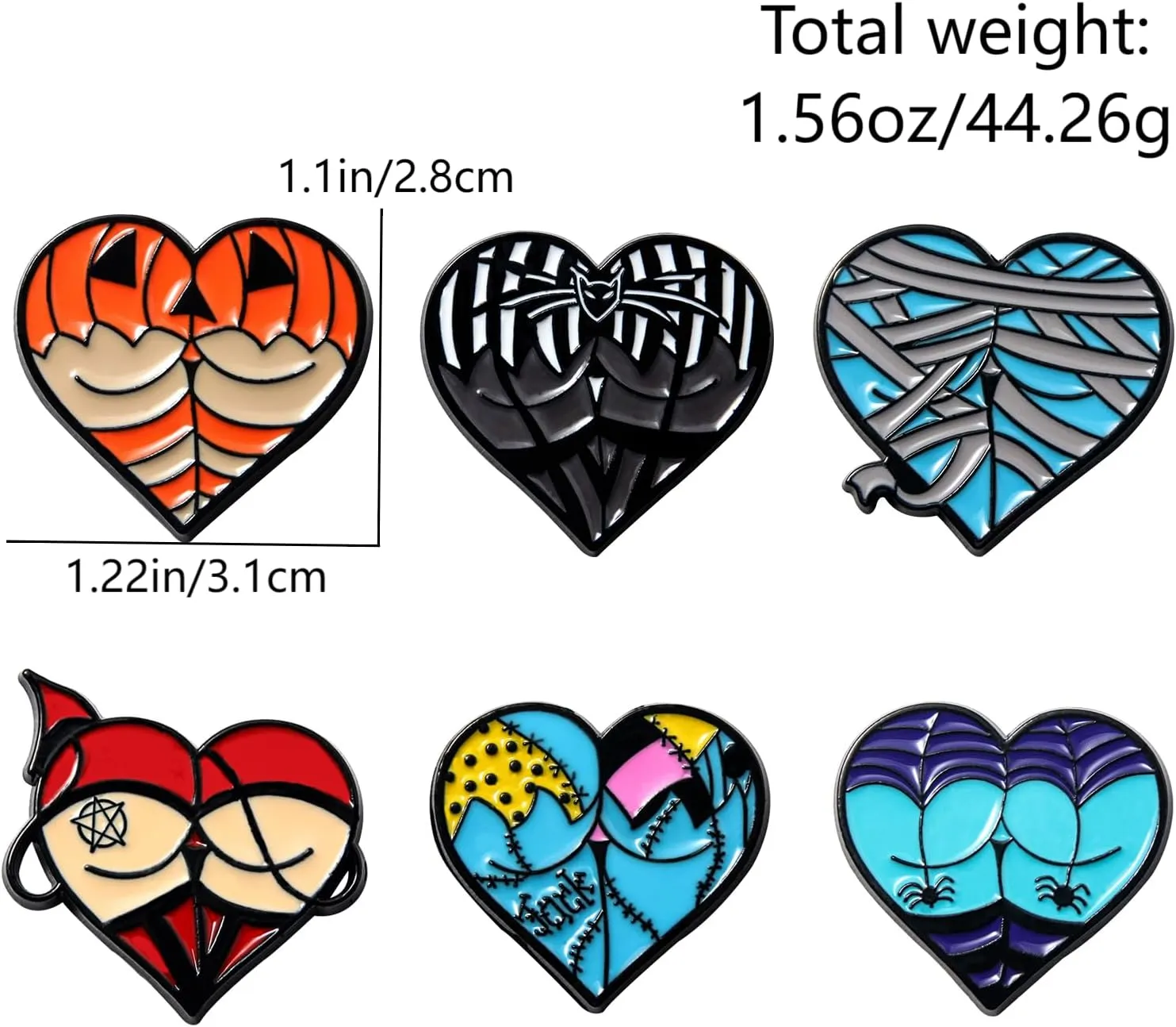 5Pcs Halloween Ghost Enamel Brooch - Pumpkin Reaper/Death's Scythe Devil Boo Lapel Pin - Cute Flower Smile Heart leaves Pattern Badges Gifts for Women Men