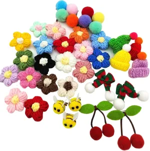 60Pcs Plush Brooch Bulk,Cute Backpack Pins,Plush Flower Honeybee Cherry Bow Brooch Pins for Kids Girls Bags Clothes Skirt