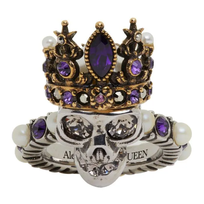 Alexander McQueen Silver and Gold Queen Skull Ring