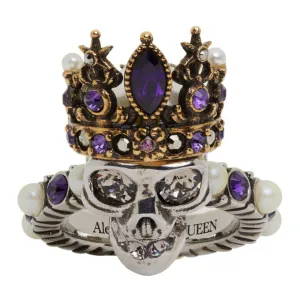 Alexander McQueen Silver and Gold Queen Skull Ring