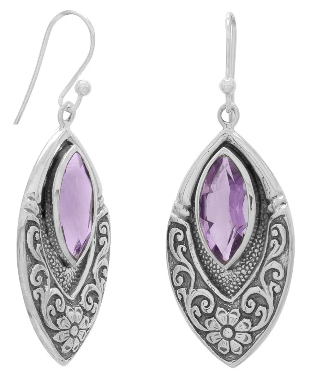 Amethyst and Sterling Silver Floral Earrings