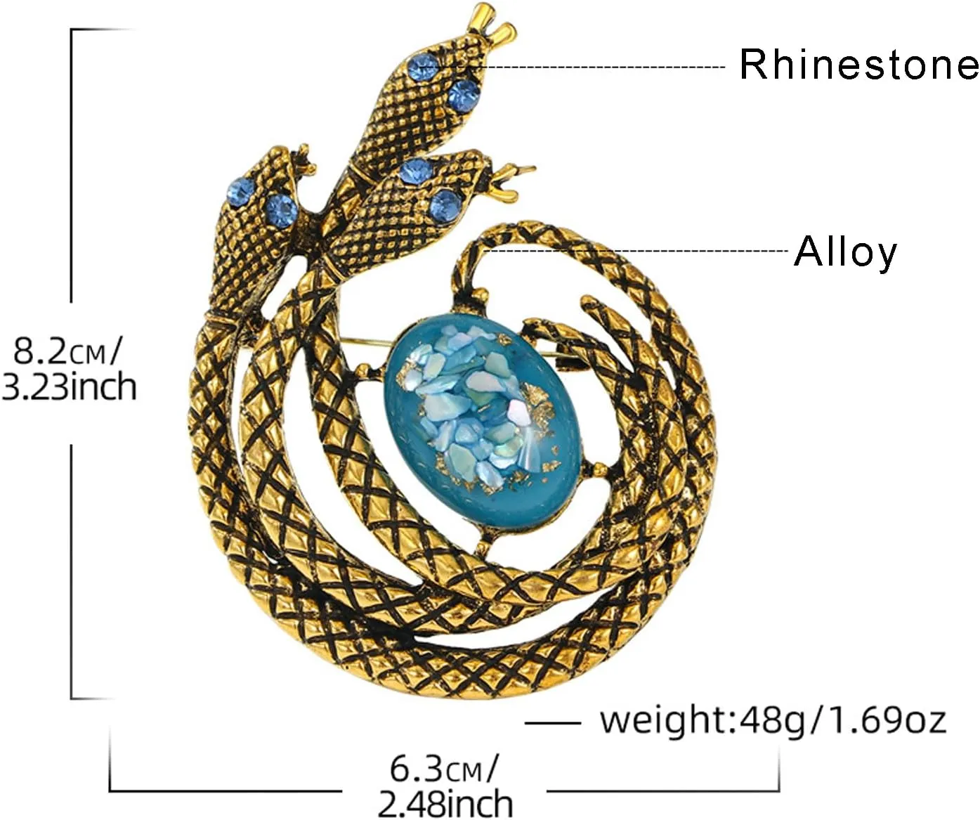 Animal Brooch Retro Snake Brooch Snake Rhinestone Brooch Coat Accessory Metal Animal Lapel Pin 3 Head Snake Brooch for Women Lapel Pin for Men Backpack Pin Hat Pin