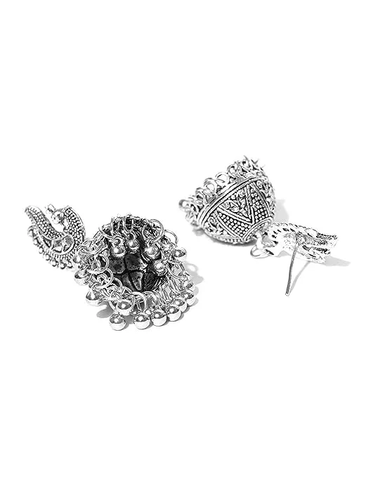 Antique German Silver Oxidised Plated Tribal Cotton Thread Jewellery Necklace Earring Set