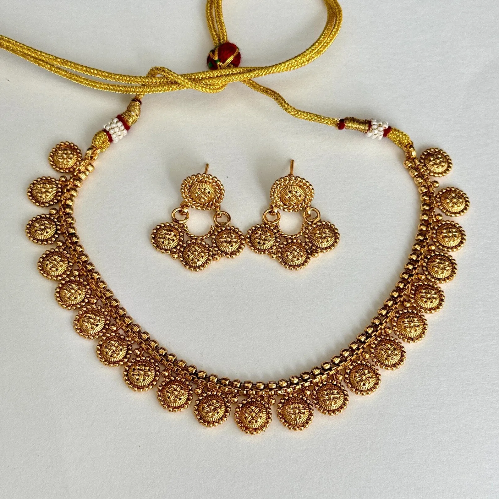 Antique Gold Necklace South Indian Guttapusalu Jewelry