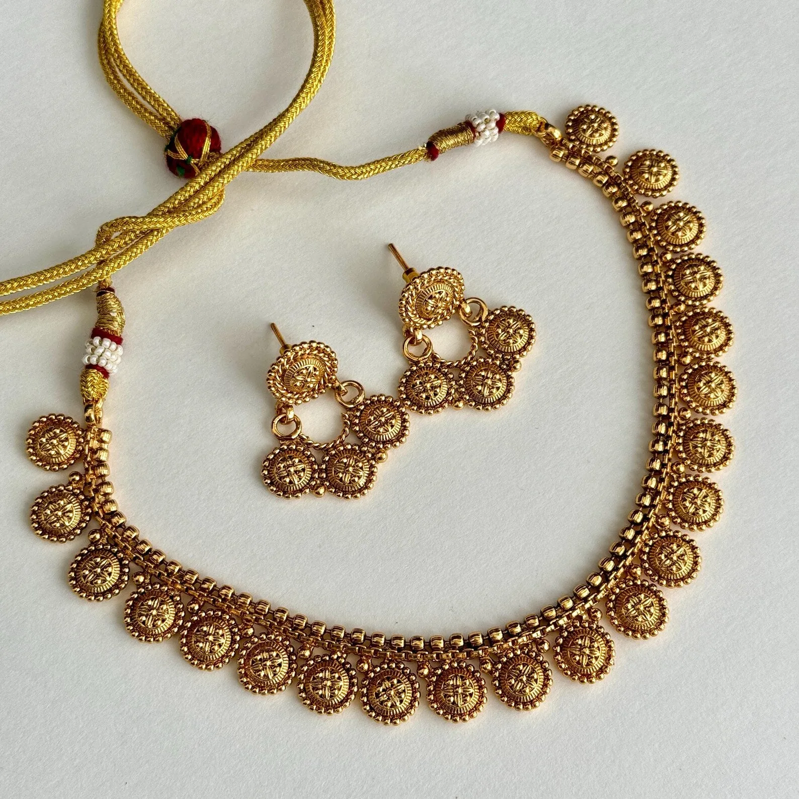 Antique Gold Necklace South Indian Guttapusalu Jewelry