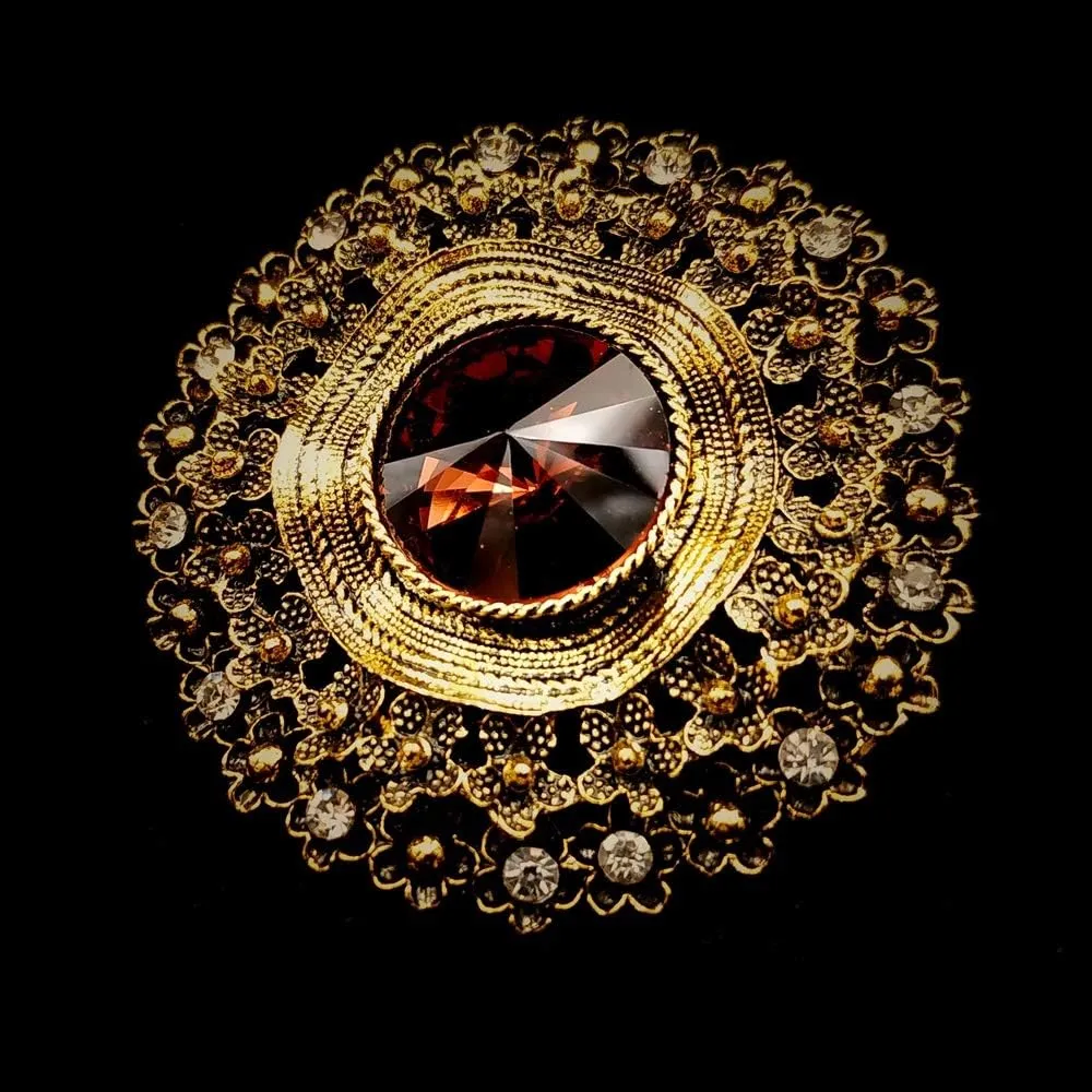 Antique Style Large Glass Stone Round Sash Brooch Pin Art Nouveau Jewelry