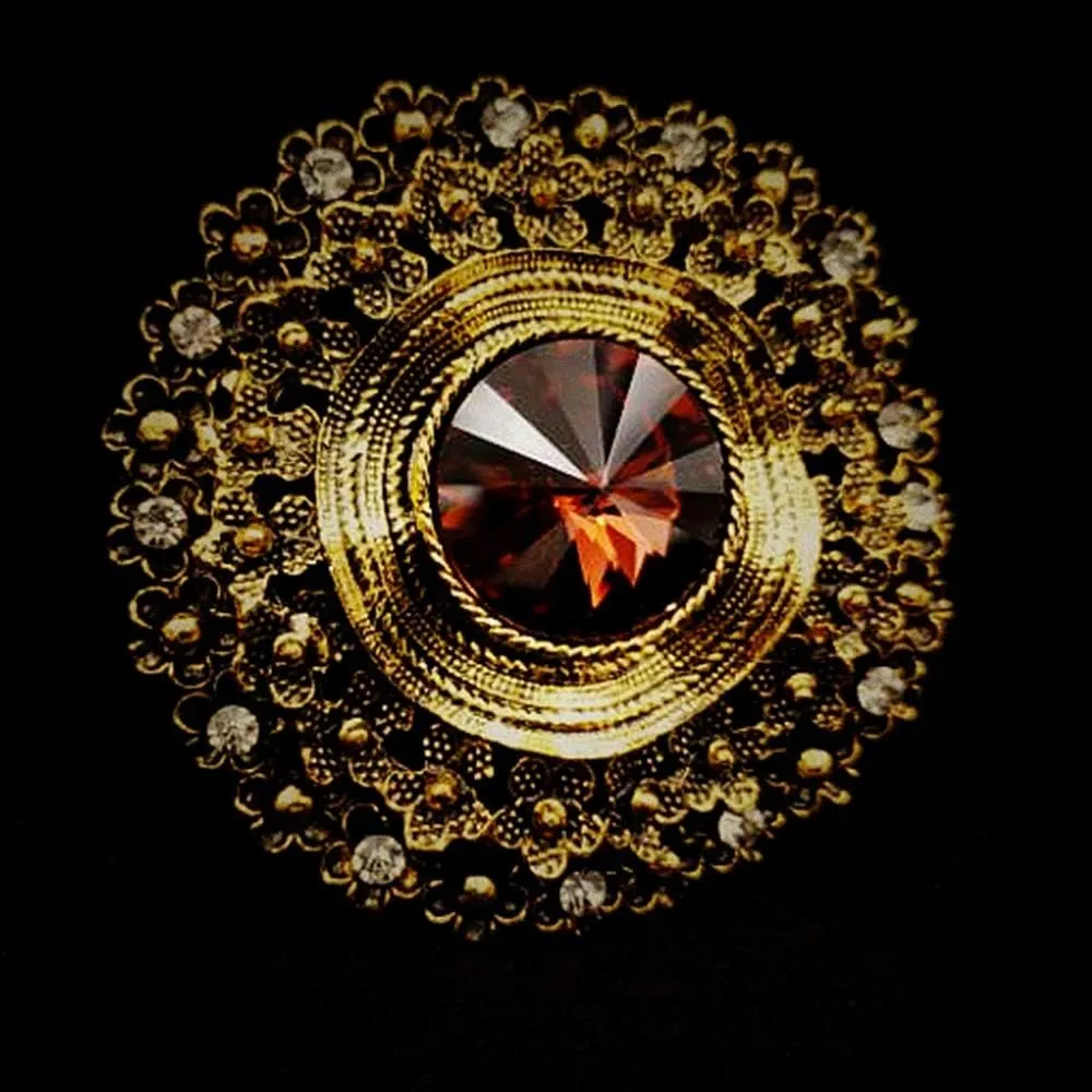Antique Style Large Glass Stone Round Sash Brooch Pin Art Nouveau Jewelry