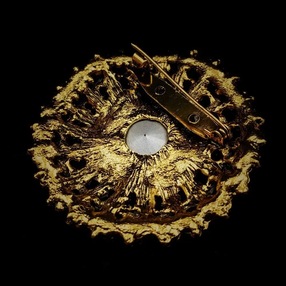 Antique Style Large Glass Stone Round Sash Brooch Pin Art Nouveau Jewelry