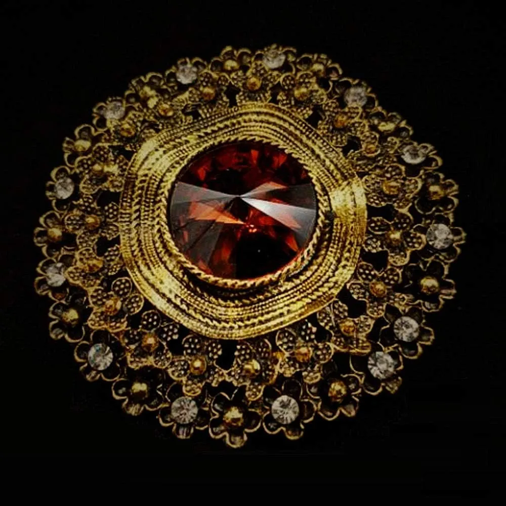 Antique Style Large Glass Stone Round Sash Brooch Pin Art Nouveau Jewelry