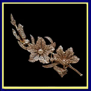 Antique Victorian brooch Diamonds gold silver flowers sculptural unisex (7512)
