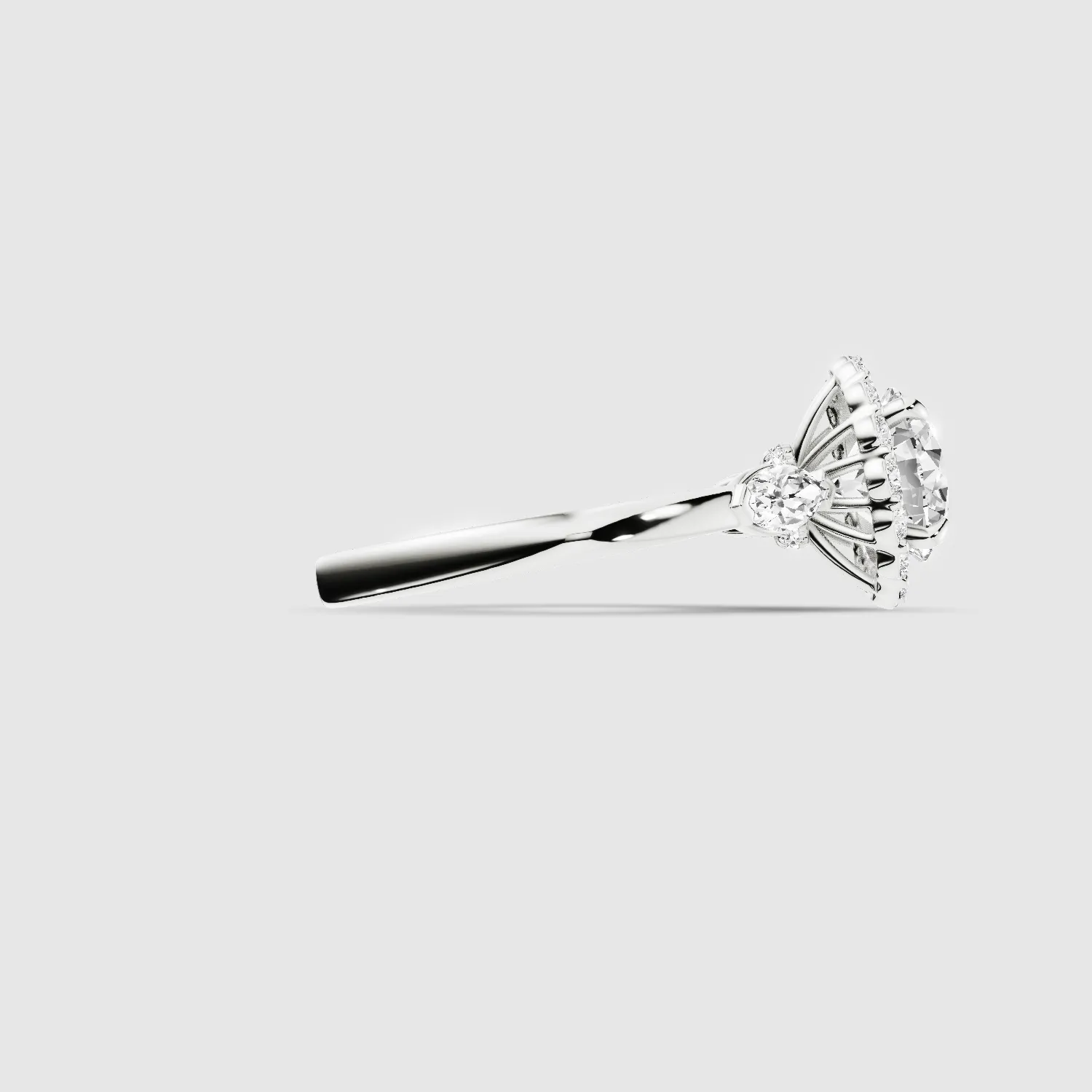 Ariel Three Stone Plain Shank Lab Grown Solitaire Diamond Ring - The Mystic Halo Collection-Round