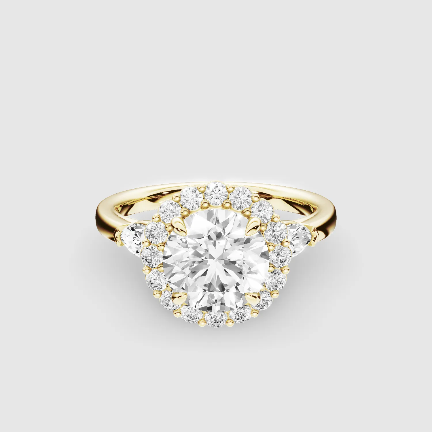 Ariel Three Stone Plain Shank Lab Grown Solitaire Diamond Ring - The Mystic Halo Collection-Round
