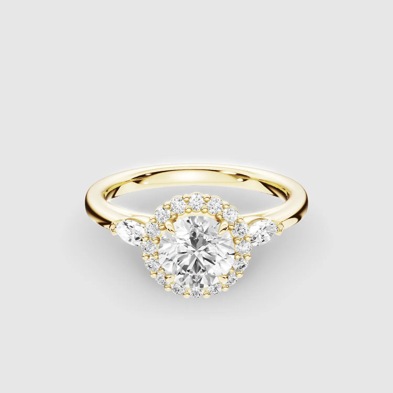 Ariel Three Stone Plain Shank Lab Grown Solitaire Diamond Ring - The Mystic Halo Collection-Round