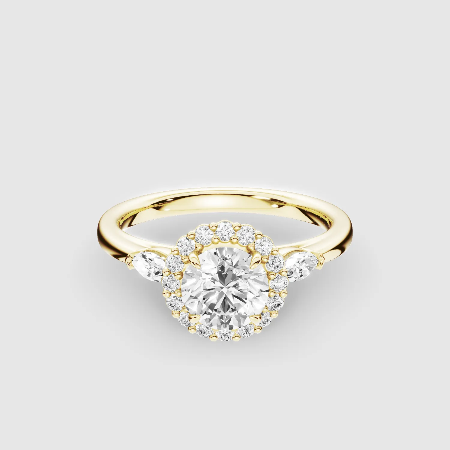 Ariel Three Stone Plain Shank Lab Grown Solitaire Diamond Ring - The Mystic Halo Collection-Round
