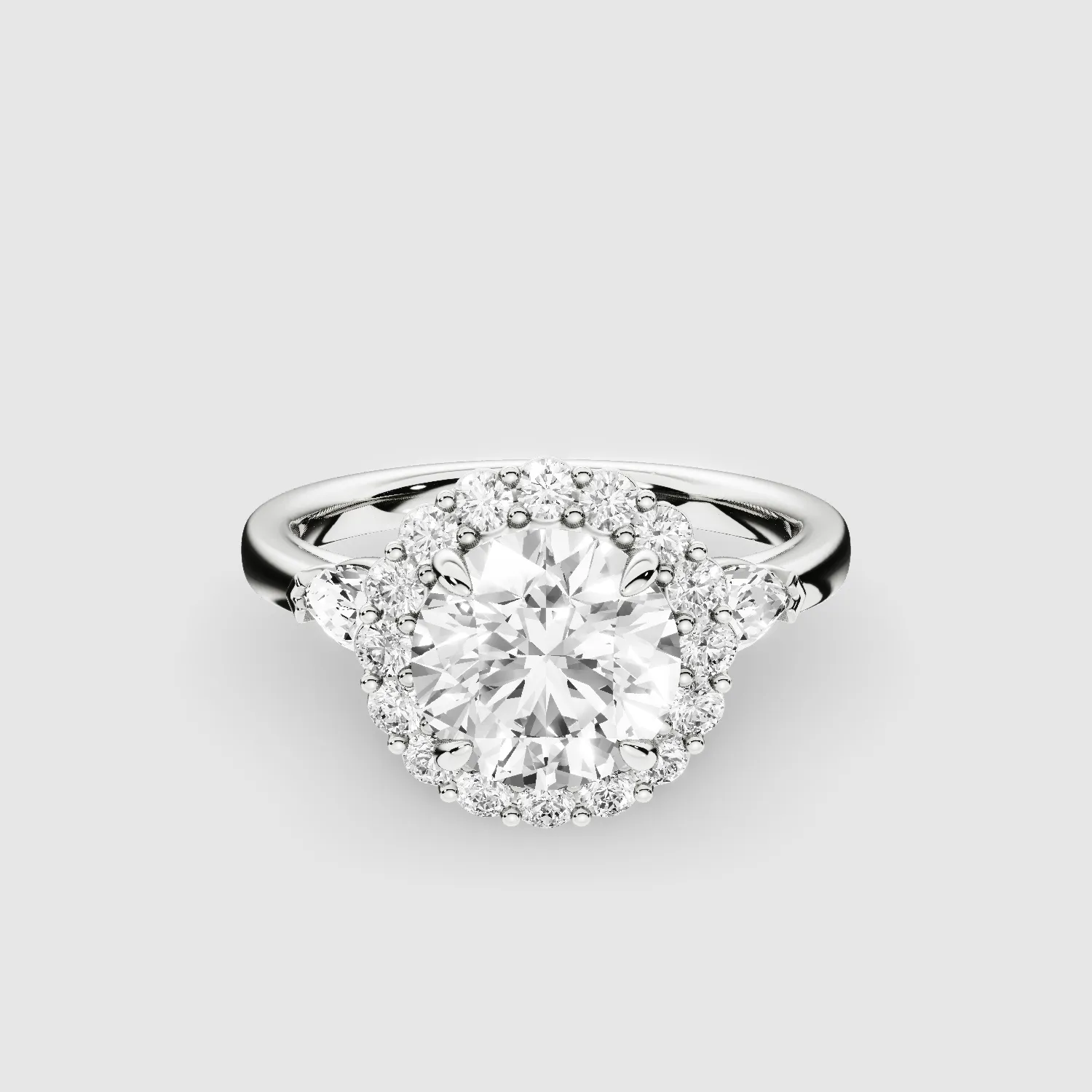 Ariel Three Stone Plain Shank Lab Grown Solitaire Diamond Ring - The Mystic Halo Collection-Round