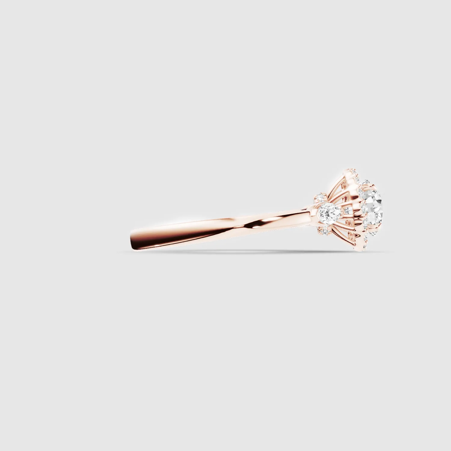 Ariel Three Stone Plain Shank Lab Grown Solitaire Diamond Ring - The Mystic Halo Collection-Round