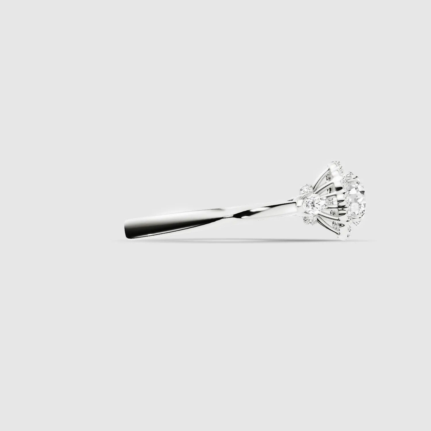 Ariel Three Stone Plain Shank Lab Grown Solitaire Diamond Ring - The Mystic Halo Collection-Round