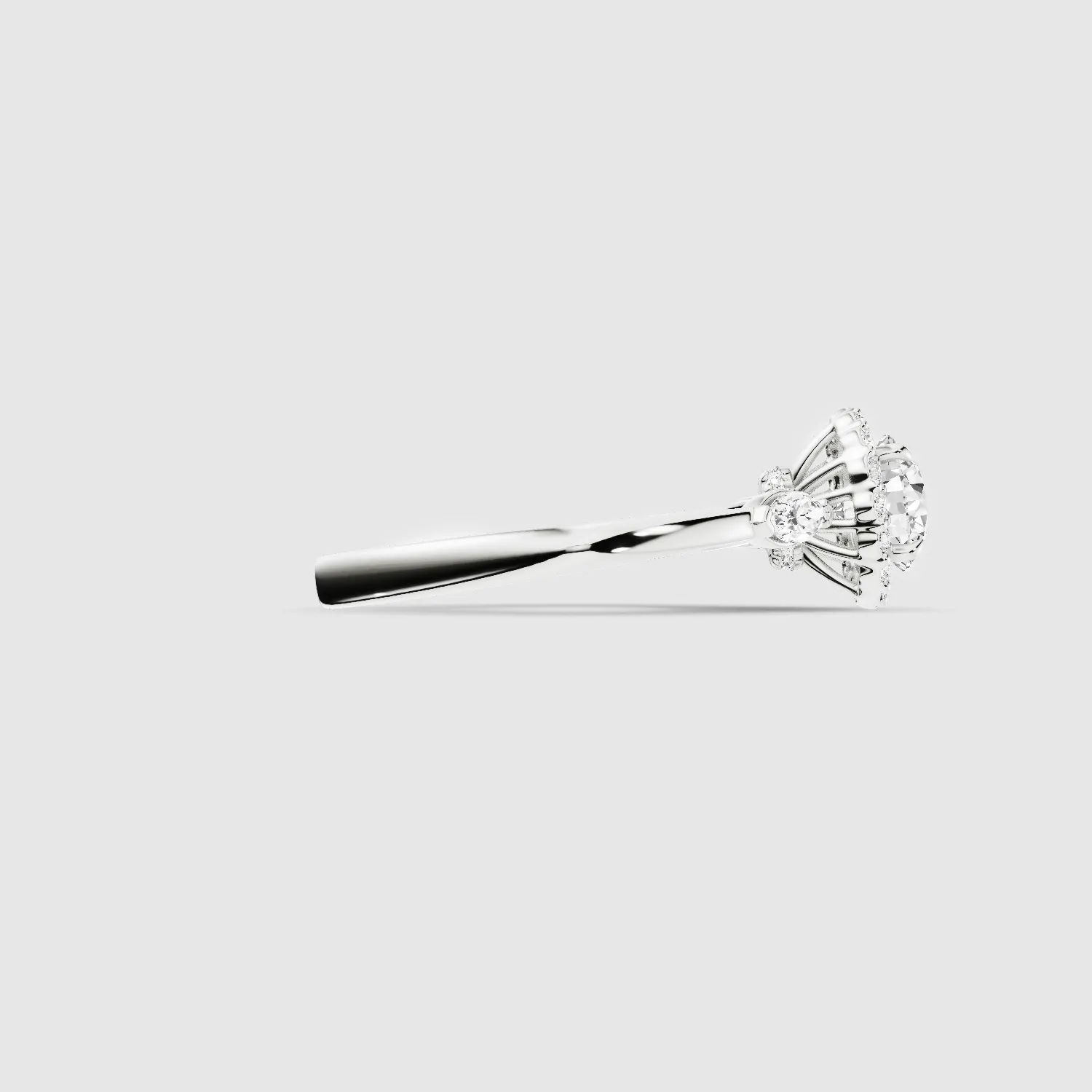 Ariel Three Stone Plain Shank Lab Grown Solitaire Diamond Ring - The Mystic Halo Collection-Round