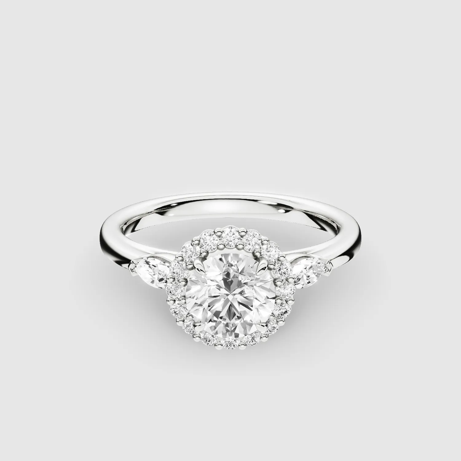 Ariel Three Stone Plain Shank Lab Grown Solitaire Diamond Ring - The Mystic Halo Collection-Round