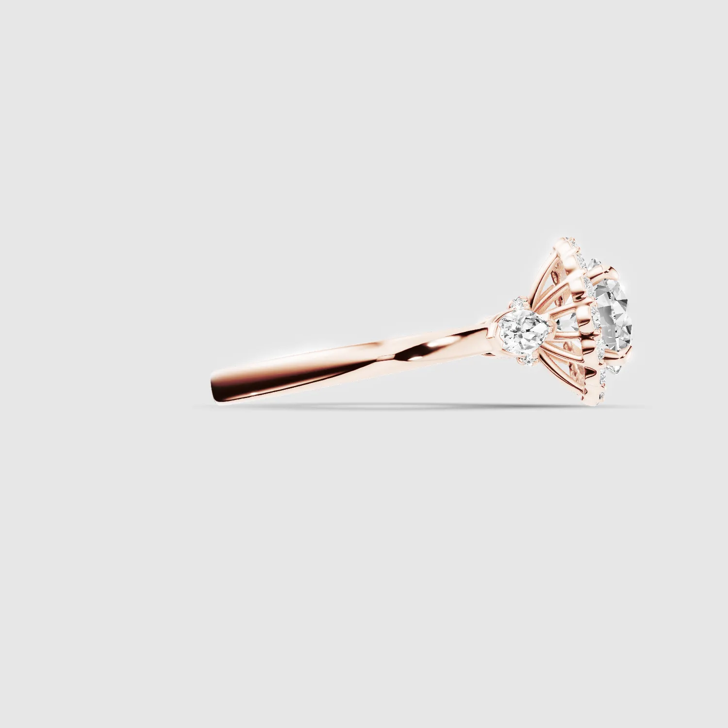 Ariel Three Stone Plain Shank Lab Grown Solitaire Diamond Ring - The Mystic Halo Collection-Round