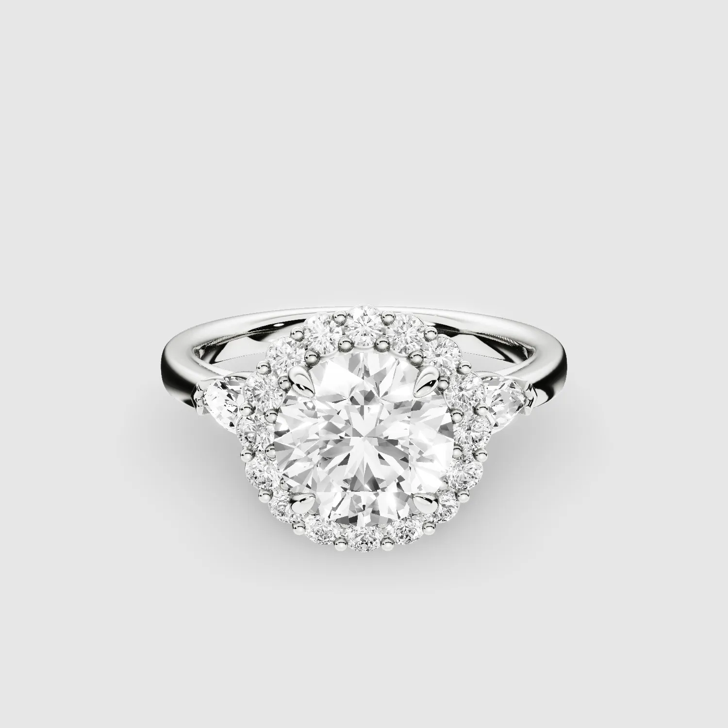 Ariel Three Stone Plain Shank Lab Grown Solitaire Diamond Ring - The Mystic Halo Collection-Round