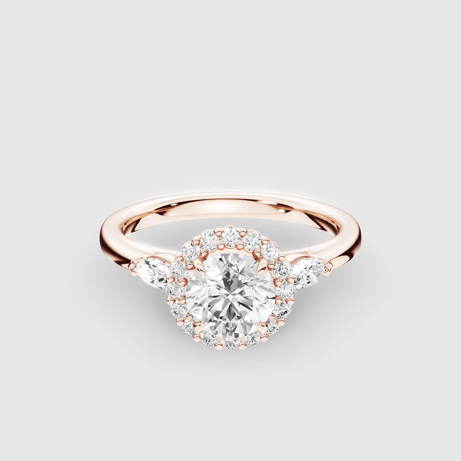 Ariel Three Stone Plain Shank Lab Grown Solitaire Diamond Ring - The Mystic Halo Collection-Round
