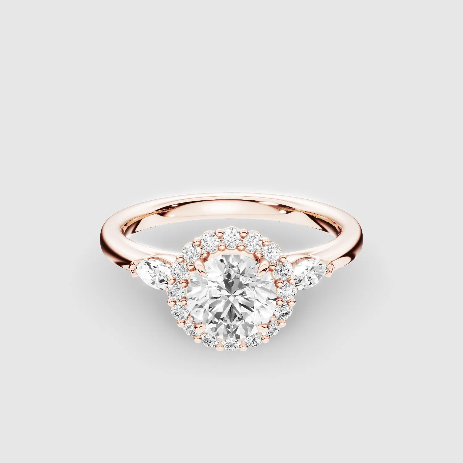 Ariel Three Stone Plain Shank Lab Grown Solitaire Diamond Ring - The Mystic Halo Collection-Round