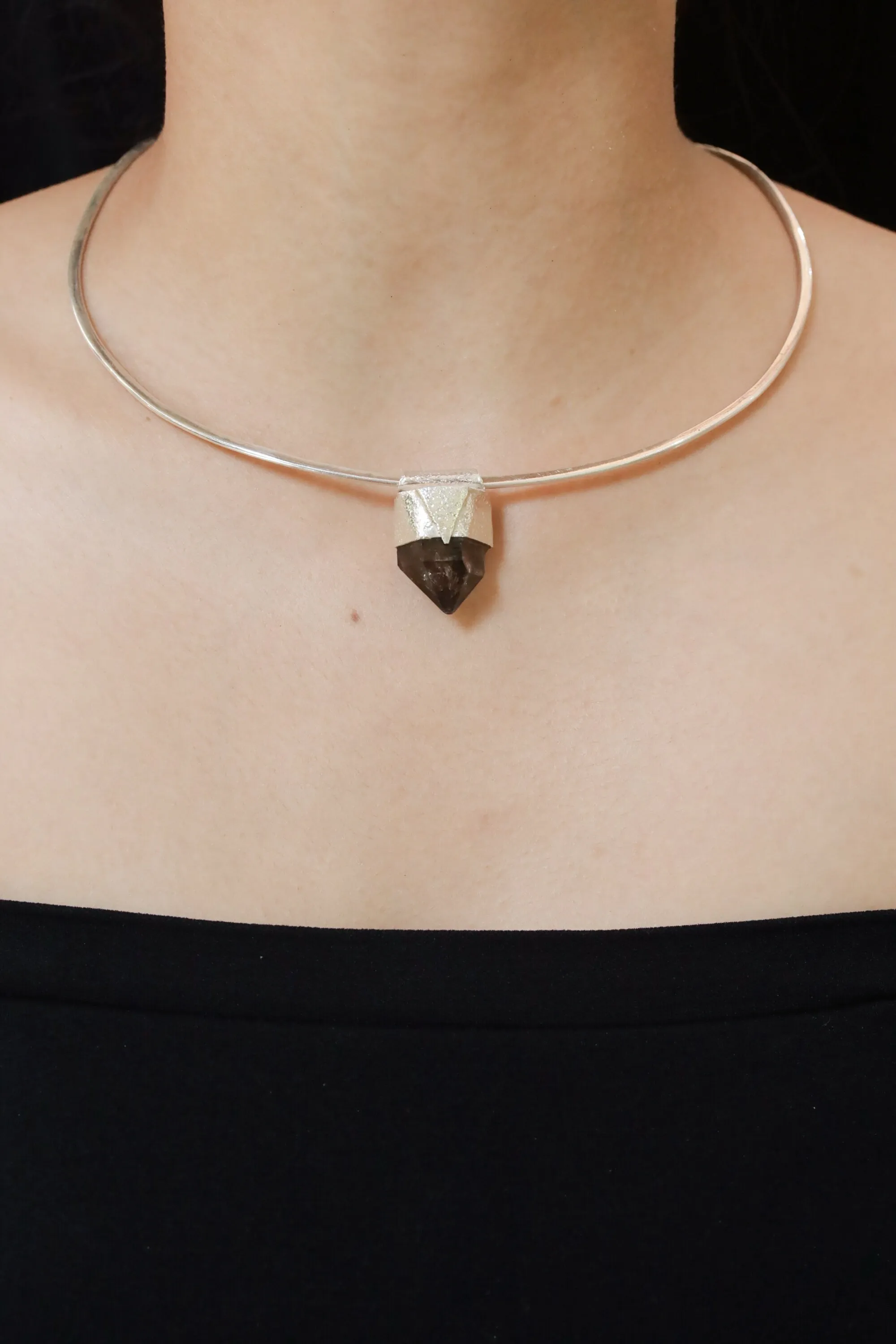 Australian Double Terminated Morella Smoky Quartz Stack Pendant, Organic Textured  Sterling Silver, Capricorn Zodiac, Grounding,Protection
