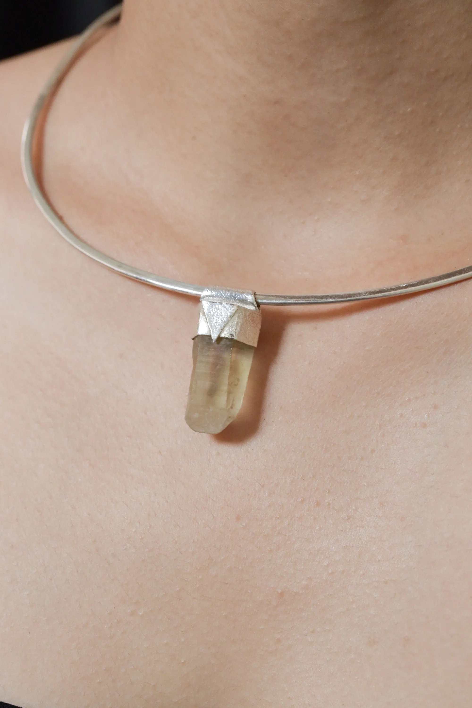 Australian Lemurian Light Citrine Quartz Point Stack Pendant, Organic Textured Sterling Silver, Solar Plexus Chakra,Positivity, Unique Gift