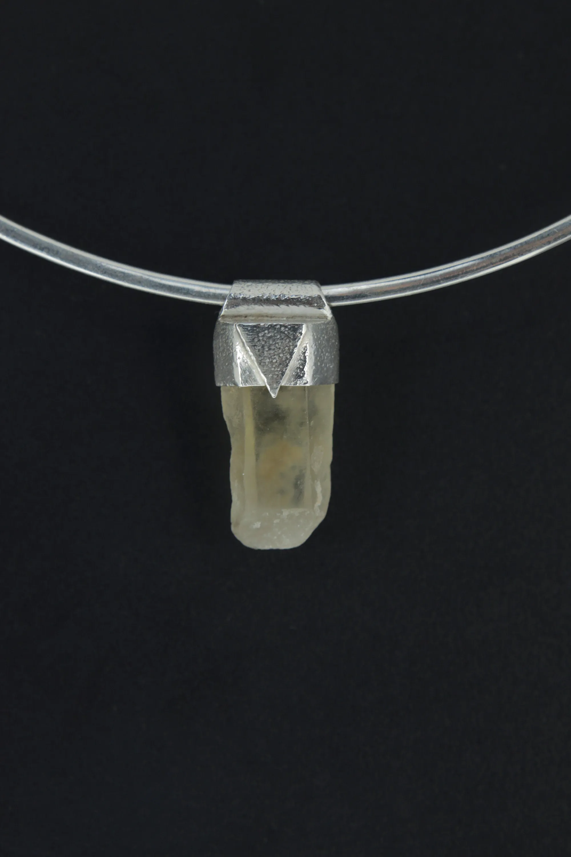 Australian Lemurian Light Citrine Quartz Point Stack Pendant, Organic Textured Sterling Silver, Solar Plexus Chakra,Positivity, Unique Gift