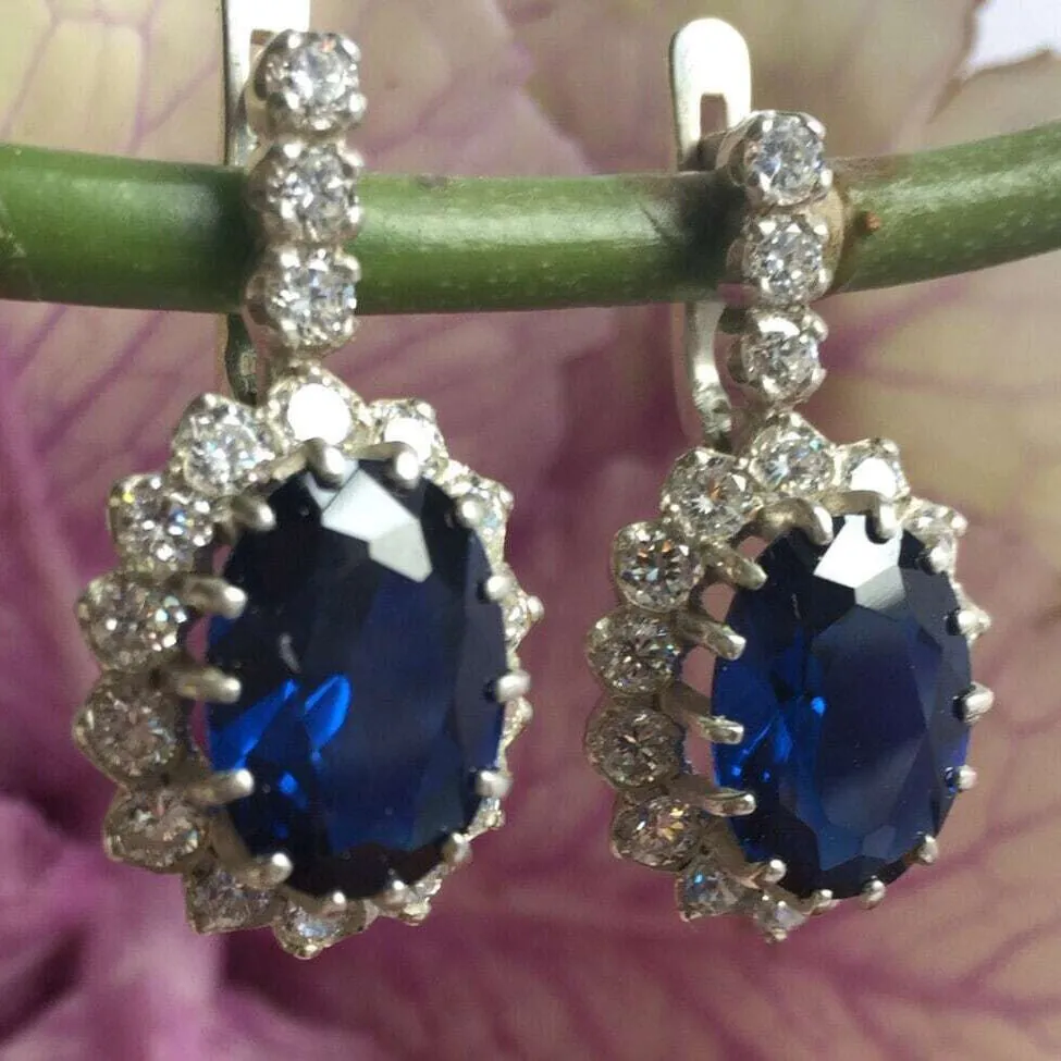 Blue Sapphire Earrings - Princess Diana Earrings, Royal Blue Earrings